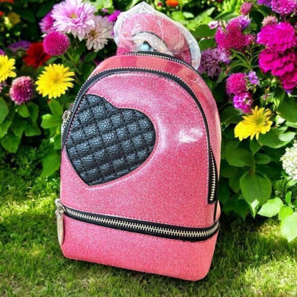 New Lux de Ville Mini Sweetheart Pink Bubbly Sparkle Glitter Vinyl Backpack LE